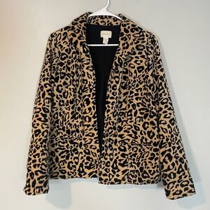 Chicos Leopard Print Velvet Blazer Jacket Women's Size 1 Medium Open Front
